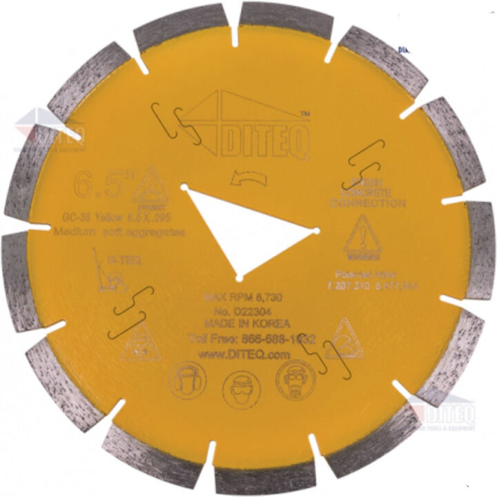 Diteq 6 1/2 Inch Yellow Super Premium Segmented Rim Diamond for Green Concrete