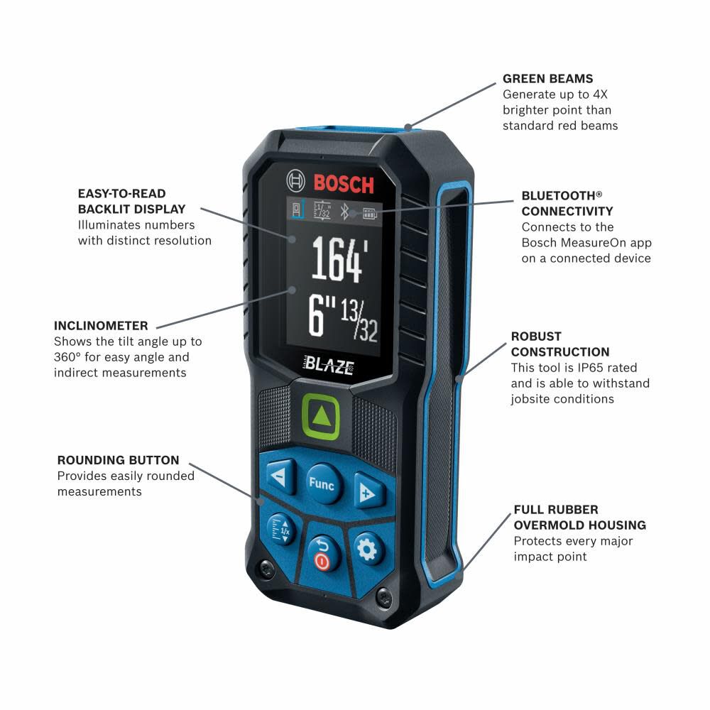 Bosch BLAZE Connected Green Beam Laser Distance Measurer 165', large image number 3