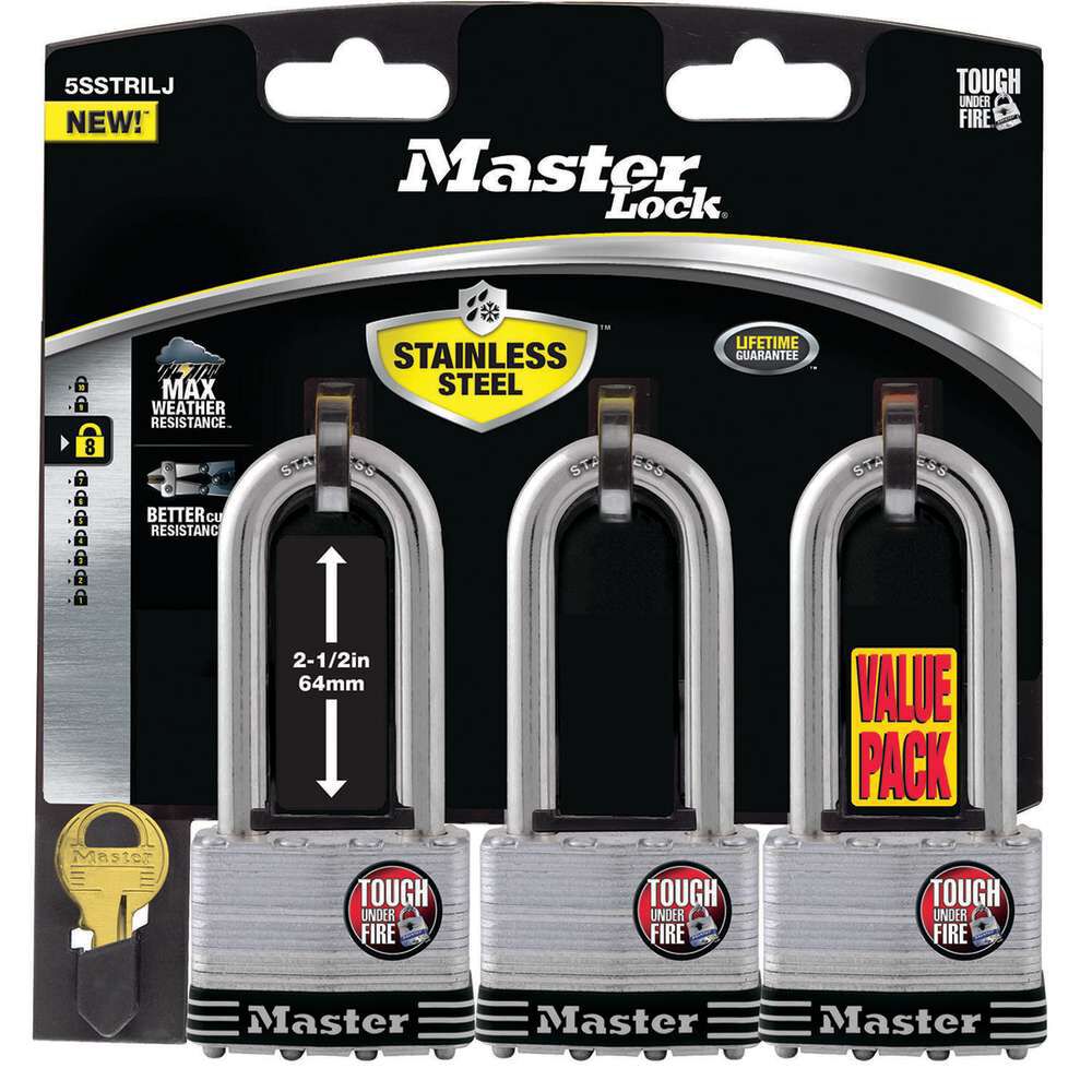 Master Lock Padlock 2in Laminated Stainless Steel 4 Pin Cylinder 3pk, large image number 1