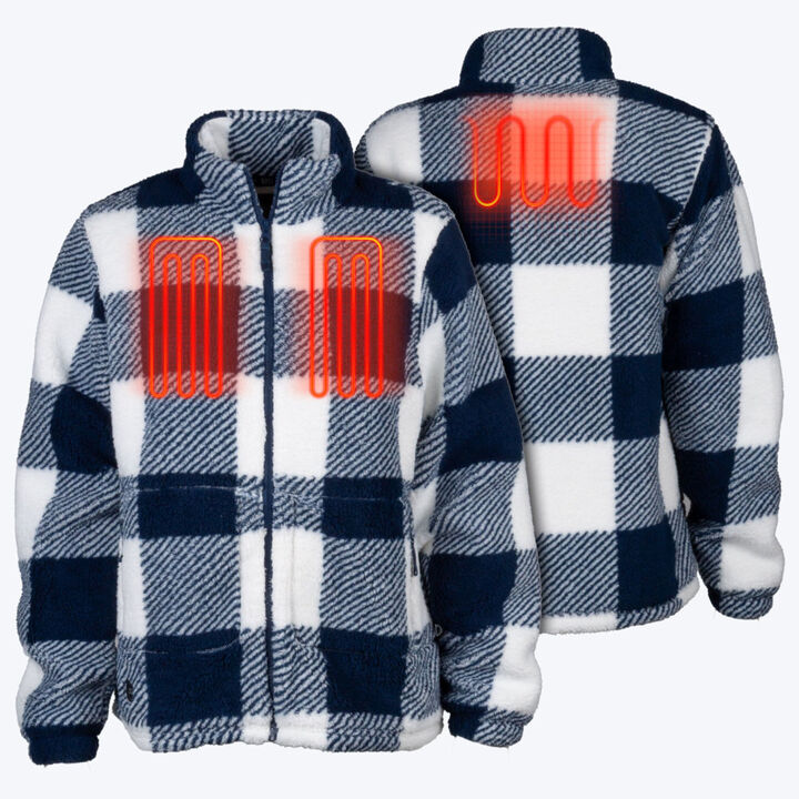 Mobile Warming Womens Upland Sherpa Blue Plaid Printed Long Jacket Kit 2X, large image number 1