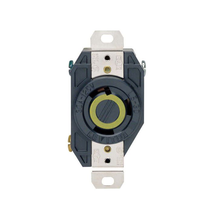 Leviton Outlet Receptacle 30A 125V Black Grounded Single Locking