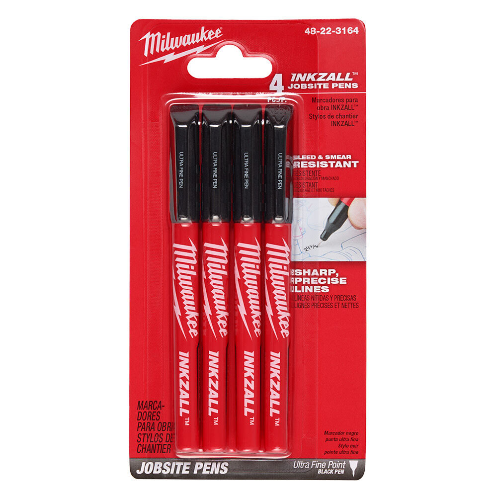 Milwaukee INKZALL Black Ultra Fine Point Pens 4 Pieces, large image number 1