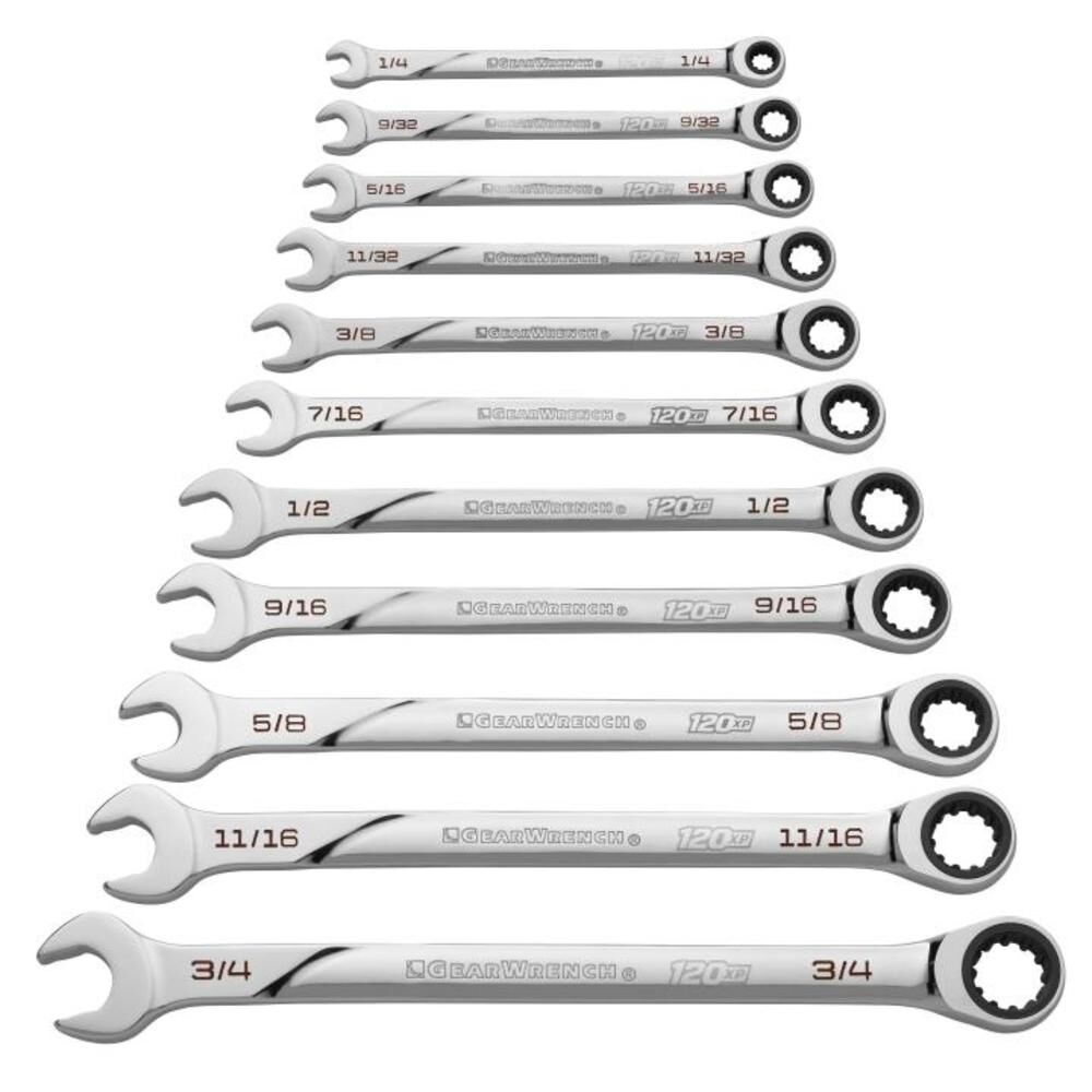 GEARWRENCH 11 Pc 120XP Universal Spline XL Ratcheting Combination SAE Wrench Set, large image number 1
