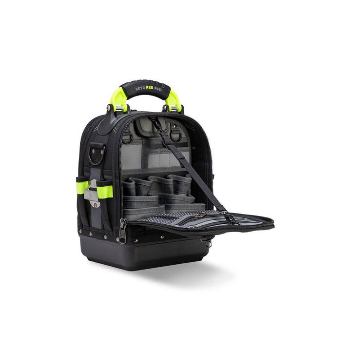 Veto Pro Pac 35 Lbs Medium Zippered Tech Tool Backpack, Black/Hi-Viz Yellow , large image number 4