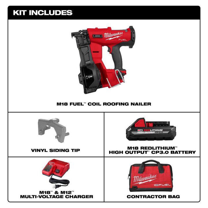 Milwaukee M18 FUEL Coil Roofing Nailer Kit & Replacement Rubber Wear Pad Bundle, large image number 1