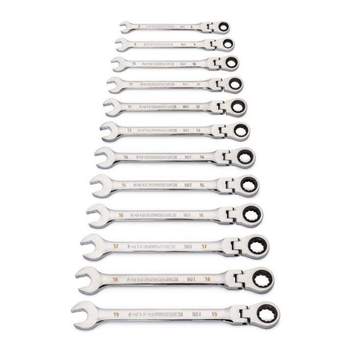 GEARWRENCH 12 Pc 90T 12 Point Flex Head Ratcheting Combination Metric Wrench Set