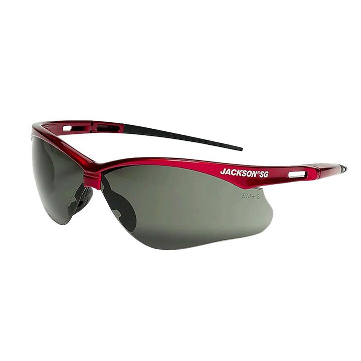 Jackson Safety Glasses Anti Scratch Coating Smoke Lens Red Frame