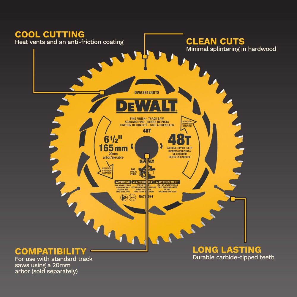 DEWALT 6-1/2 Inch 48T Fine Finish Track Saw Blade, large image number 2