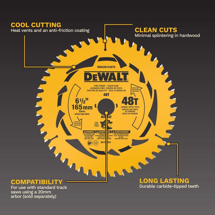 DEWALT 6-1/2 Inch 48T Fine Finish Track Saw Blade, large image number 1