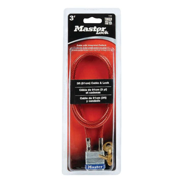Master Lock Padlock Cable Lock 3/16 x 36in 4 Pin Cylinder Steel 1pk, large image number 1