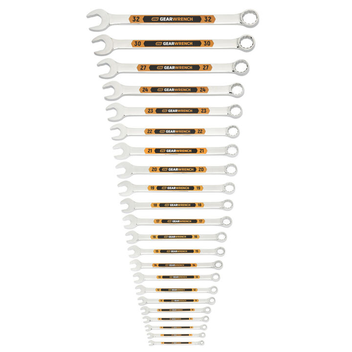 GEARWRENCH 22 Pieces 12 Point Metric Hi-Viz Long Pattern Combination Wrench Set