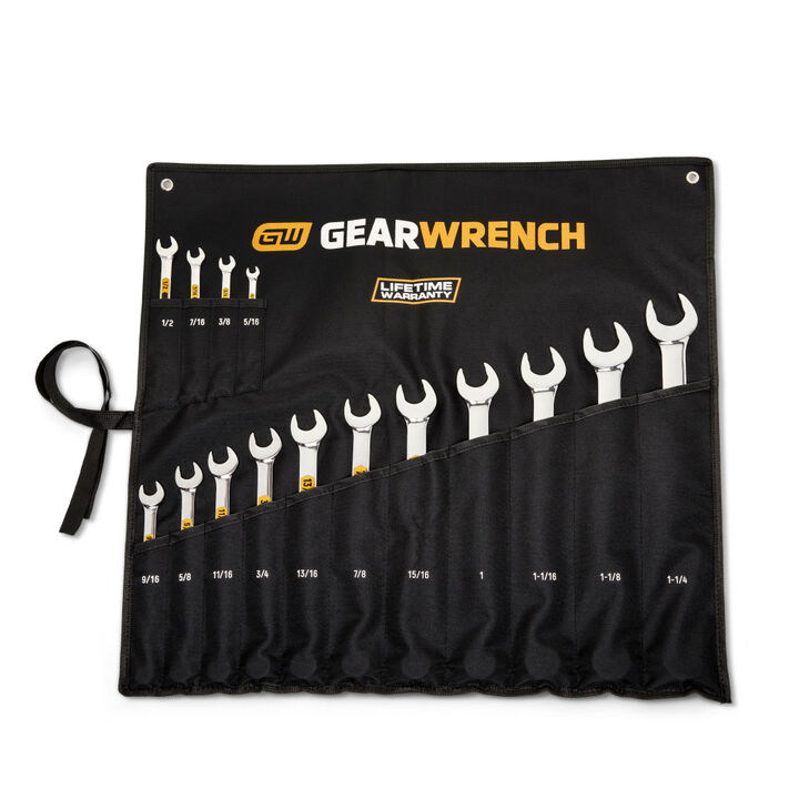 GEARWRENCH 15 Pieces 12 Point SAE Hi-Viz Long Pattern Combo Wrench Set, large image number 2