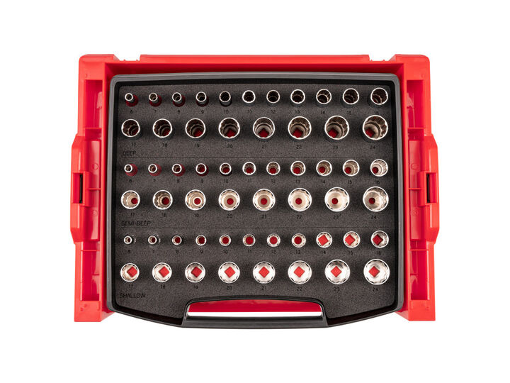 Tekton 3/8 Inch Shallow, Semi-Deep, and Deep 12 Point Sockets, Drawer, 57 Pieces