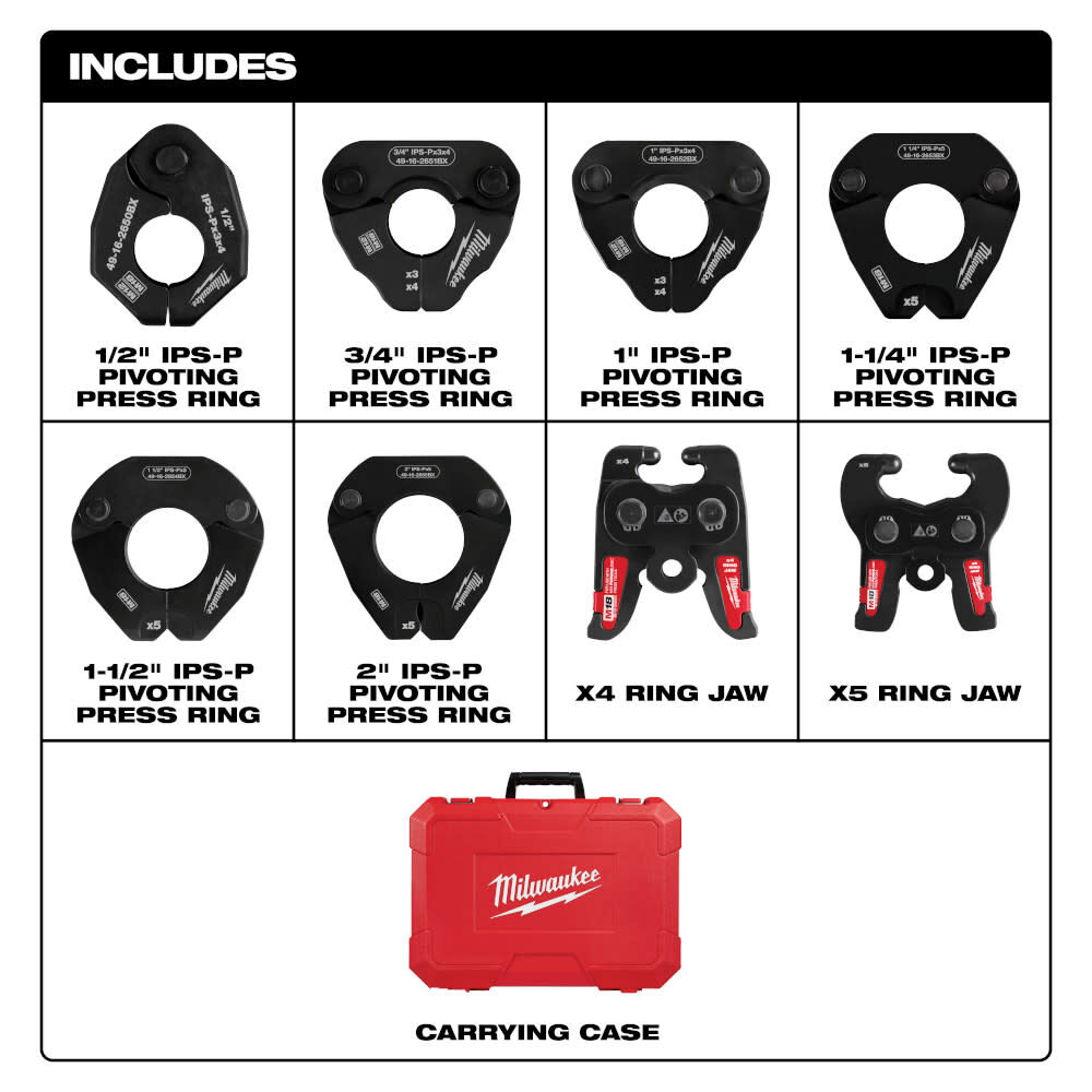 Milwaukee M18 FORCE LOGIC Press Tool with ONE-KEY & 1/2 Inch - 2 Inch IPS-P Pivoting Press Ring Kit Bundle, large image number 3