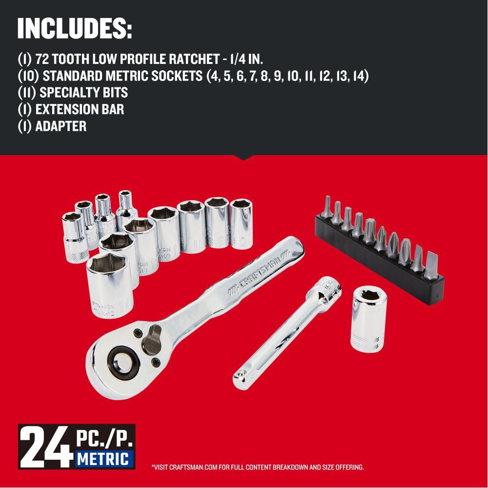 CRAFTSMAN 1/4 Inch Drive (mm) Mechanics Tool Set, 22 Pieces, large image number 3