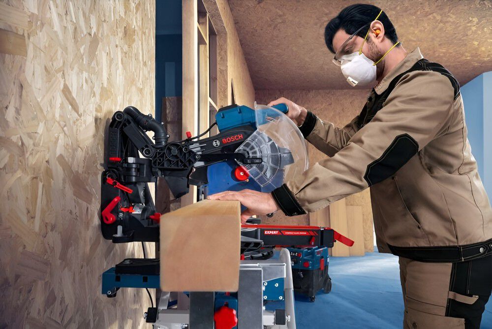 Bosch 12 Inch Glide Miter Saw with Wheeled Folding-Leg Saw Stand Bundle, large image number 4