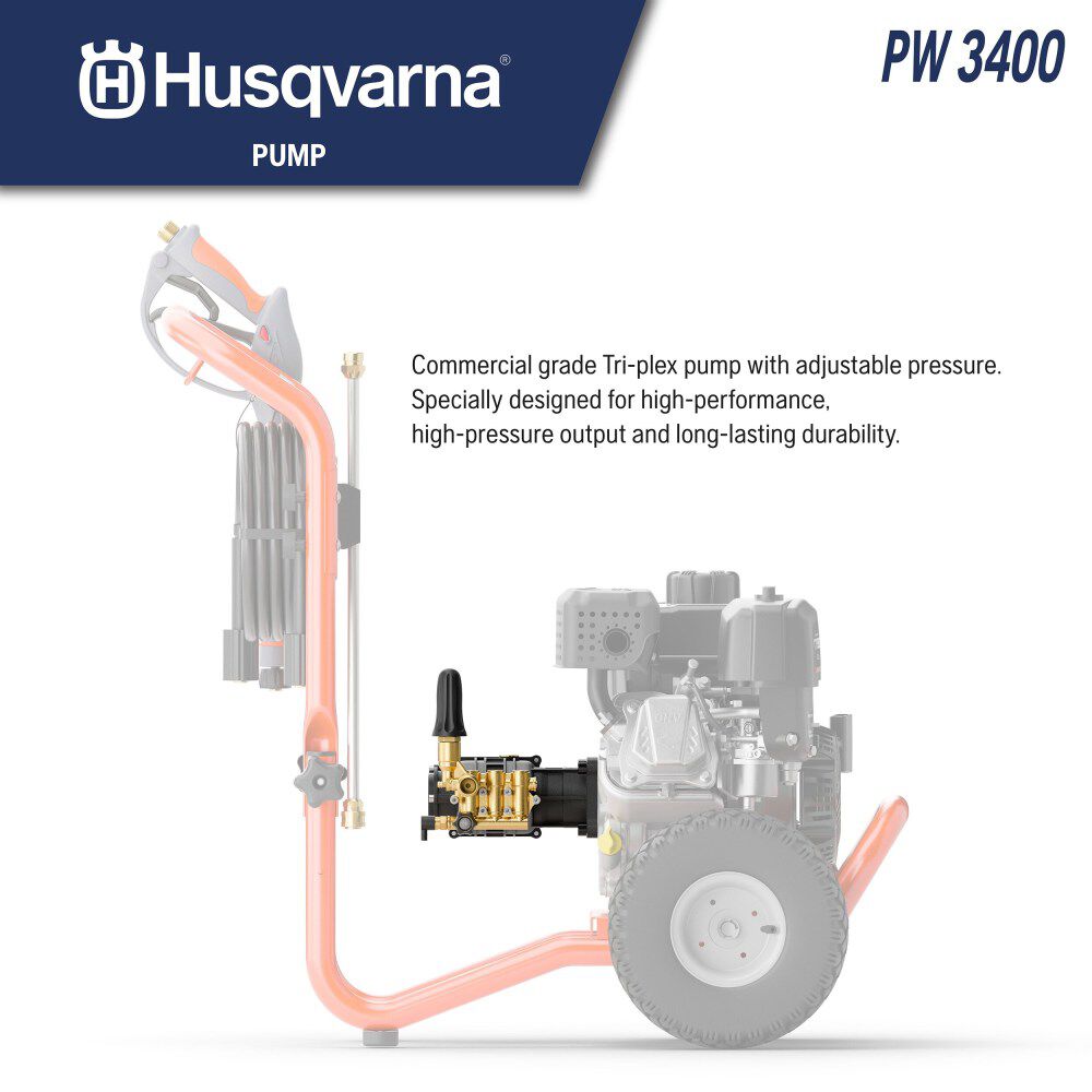 Husqvarna 3400 PSI 2.5 GPM Triplex Pump Gas Powered Cold Water Pressure Washer with 5 Spray Tips, large image number 12
