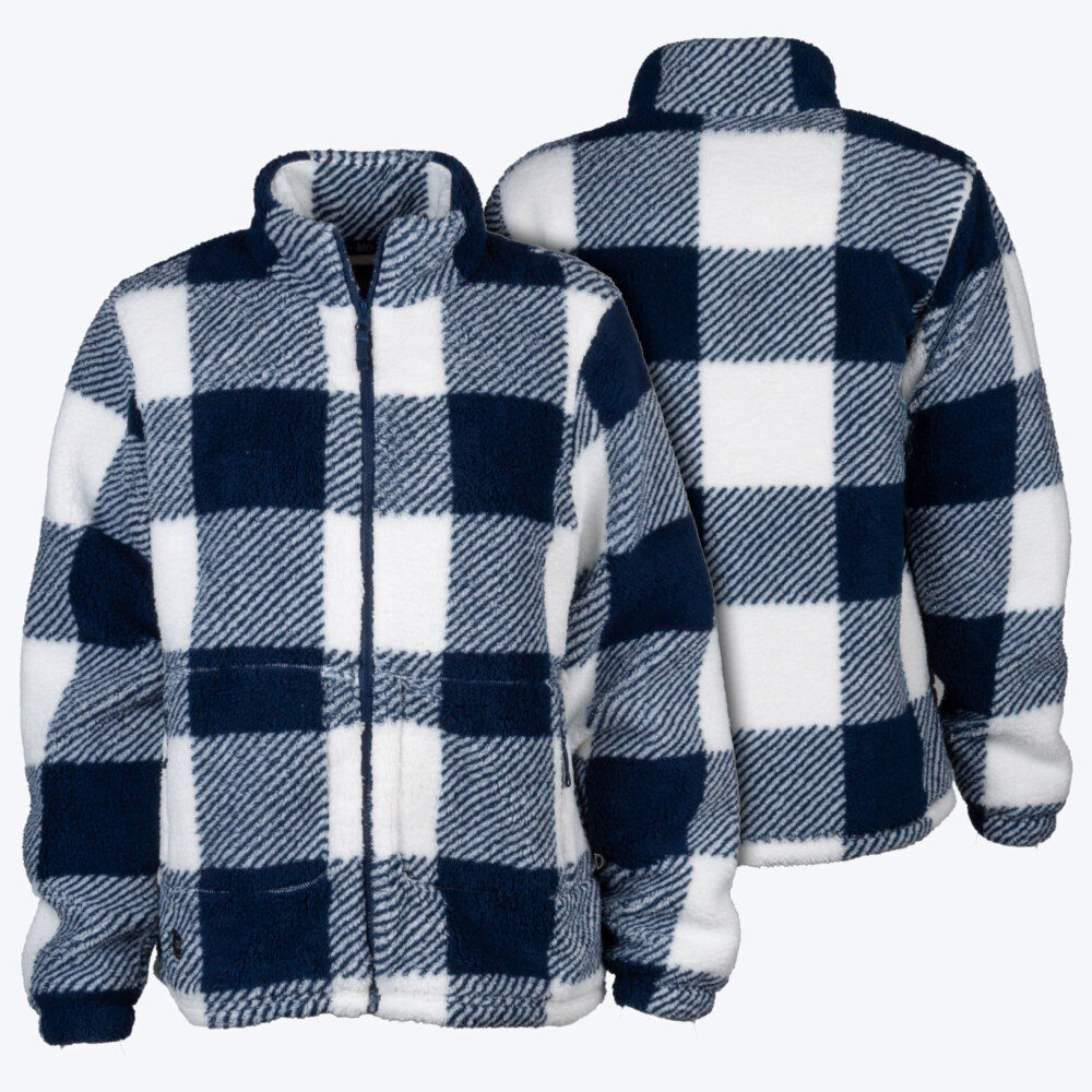 Mobile Warming Womens Upland Sherpa Blue Plaid Printed Long Jacket Kit 2X, large image number 1