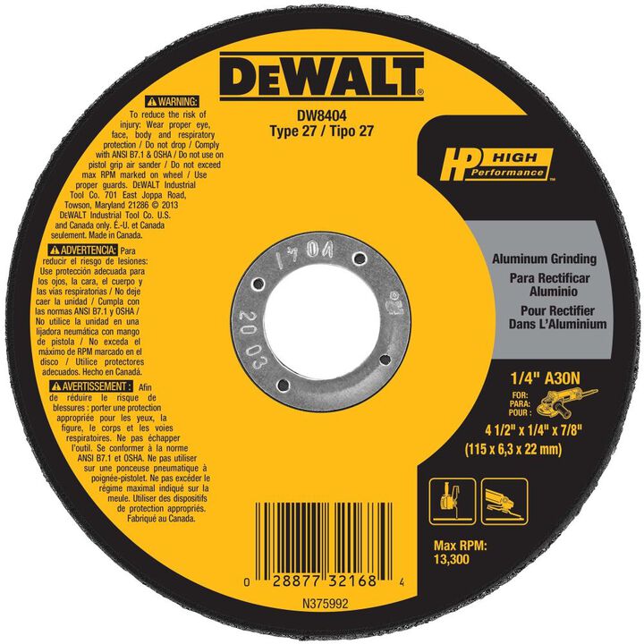DEWALT 4-1/2inx1/4in Grinding Wheel for Aluminum