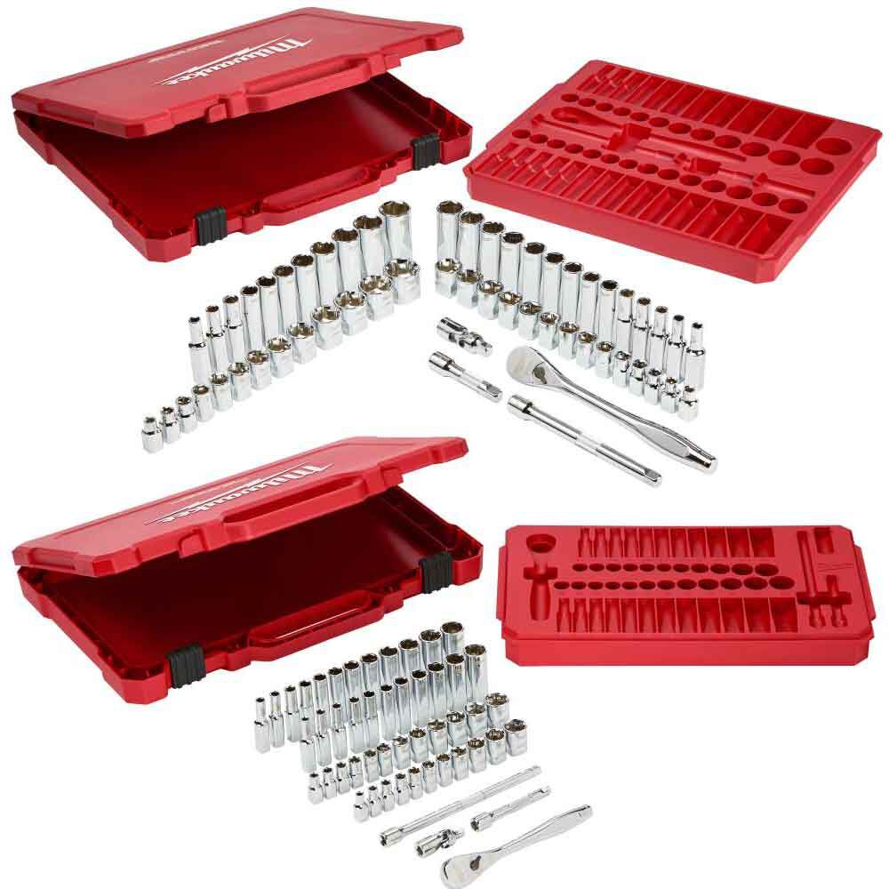 Milwaukee 106pc 1/4In & 3/8In Dr SAE/Metric Mechanics Socket Set Bundle, large image number 1