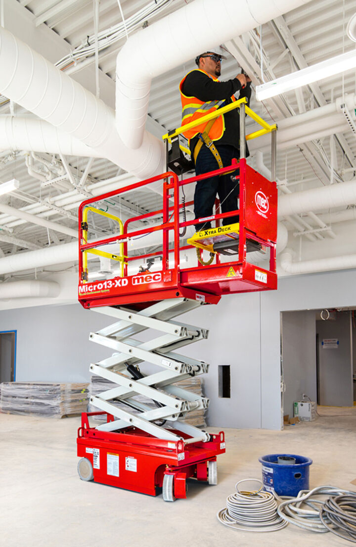 mec Xtra-Deck Micro Slim 13' Electric Scissor Lift with Leak Containment System