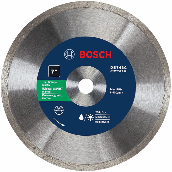 Bosch 7 Inch Premium Continuous Rim Diamond Blade for Clean Cuts in Ceramic, Granite, and Marble