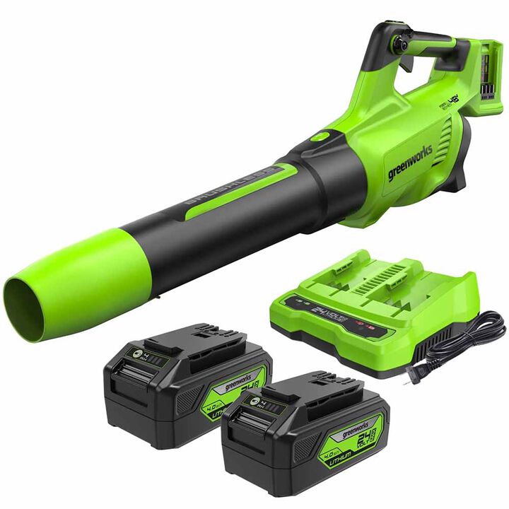 Greenworks 48V 585 CFM Leaf Blower with 4Ah Battery 2pk & Dual Charger Kit
