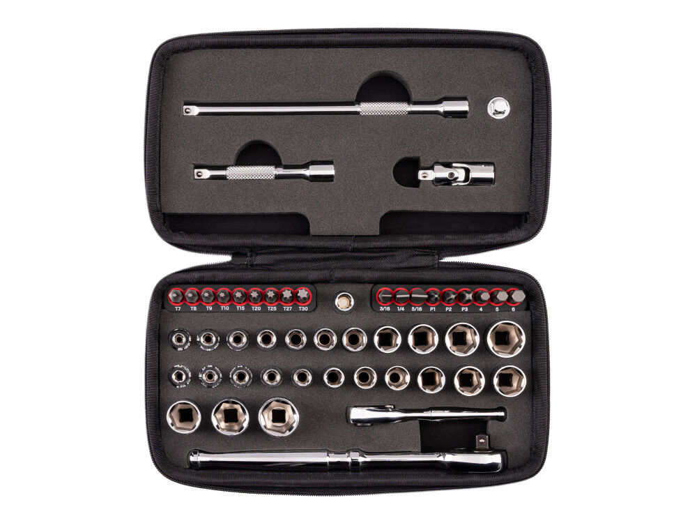 Tekton 1/4 Inch 6 Point Small Engine Repair Kit, Ratchet and Case, 50 Pieces, large image number 1
