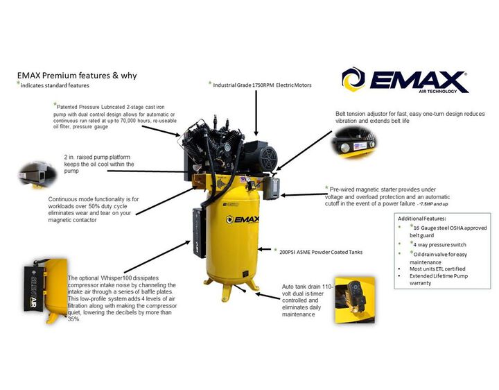 EMAX 460V 7.5HP 3PH 120 Gallon Vertical Air Compressor with Radiator, large image number 11