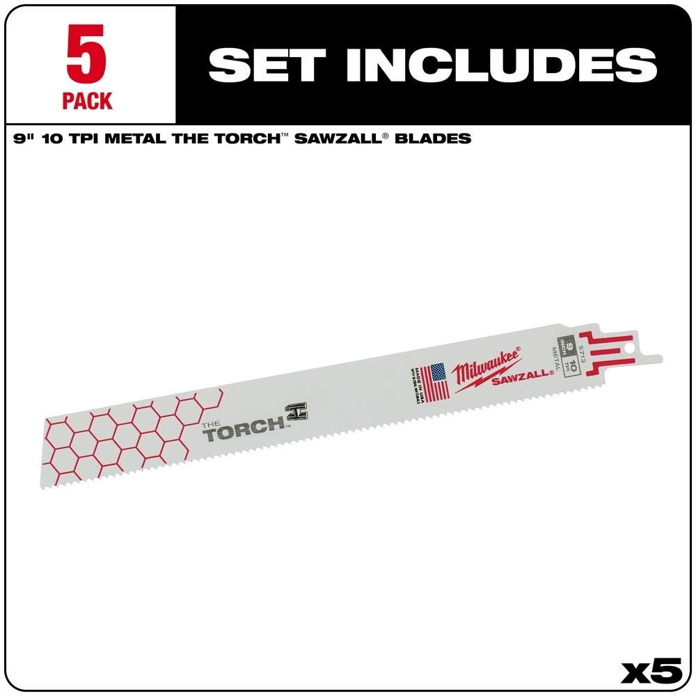 Milwaukee 9 in. 10 TPI THE TORCH SAWZALL Blades 5PK, large image number 2
