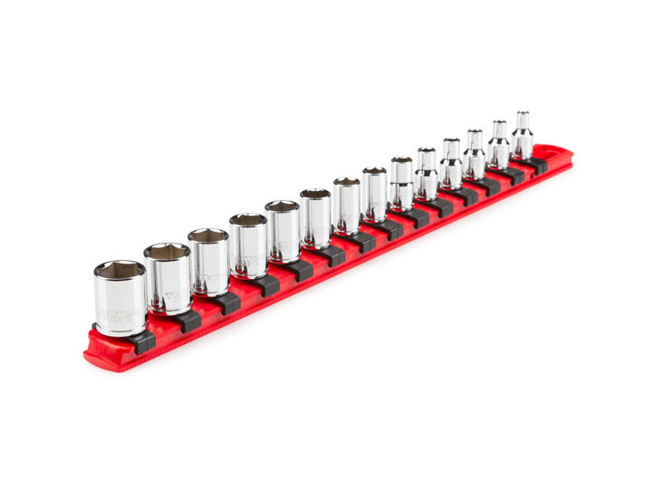 Tekton 1/4 Inch Drive 6 Point Socket Set with Rail, 14 Pieces (4-15 mm), large image number 1