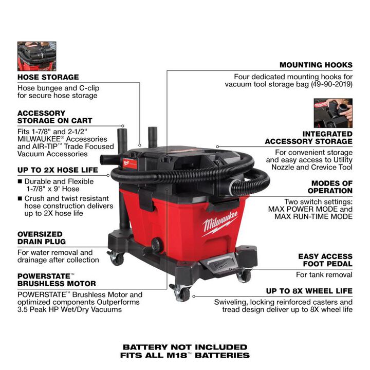Milwaukee M18 FUEL Wet/Dry Vacuum 6 Gallon (Bare Tool), large image number 6