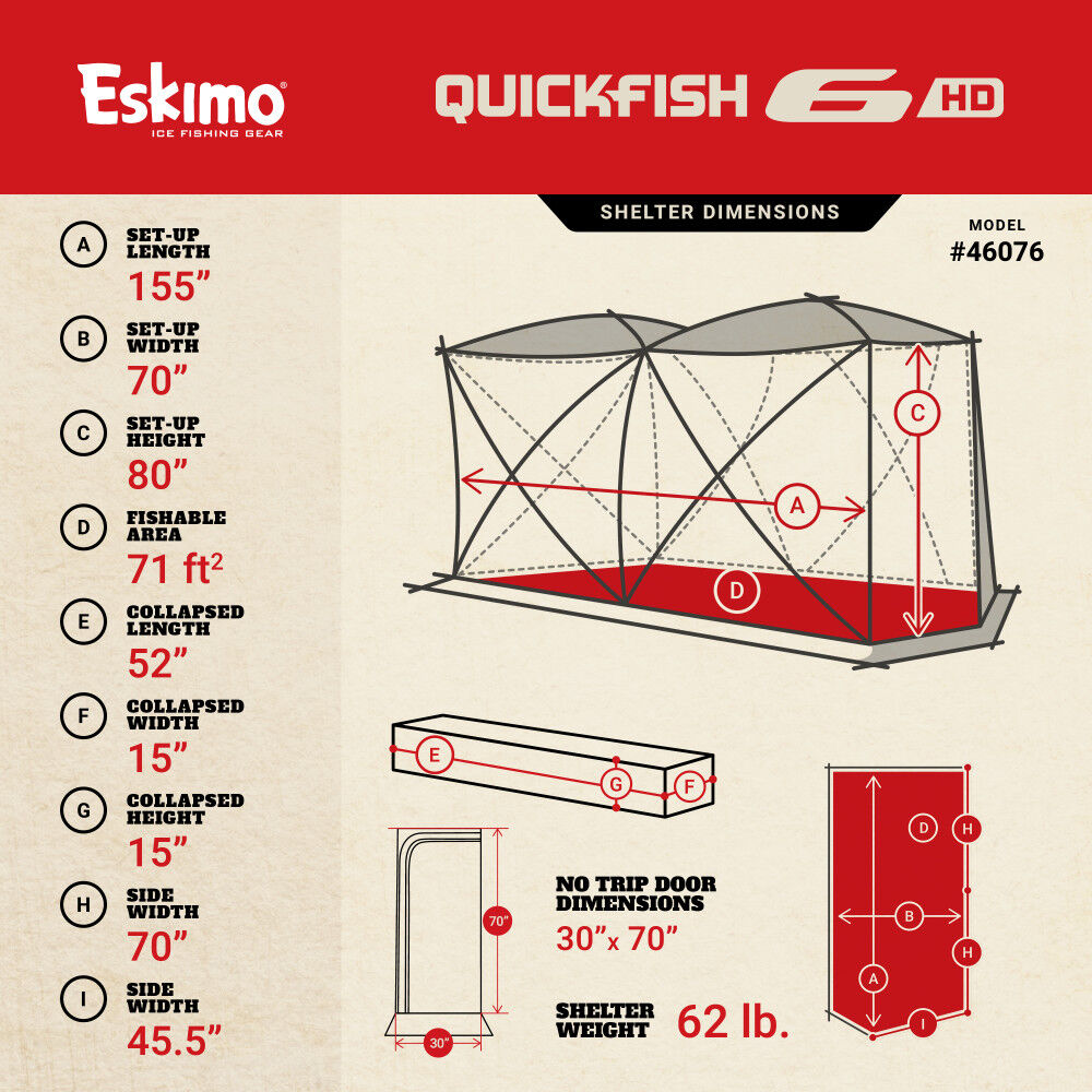 Eskimo QuickFish 6HD, Pop-Up Portable Shelter, No-Trip Door, Red/Black, Six Person, large image number 9