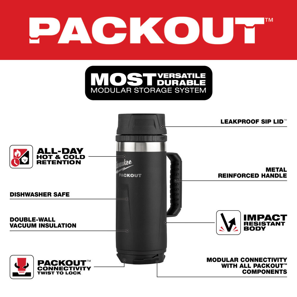 Milwaukee PACKOUT 18 Oz Insulated Mug with Sip Lid Black, large image number 6