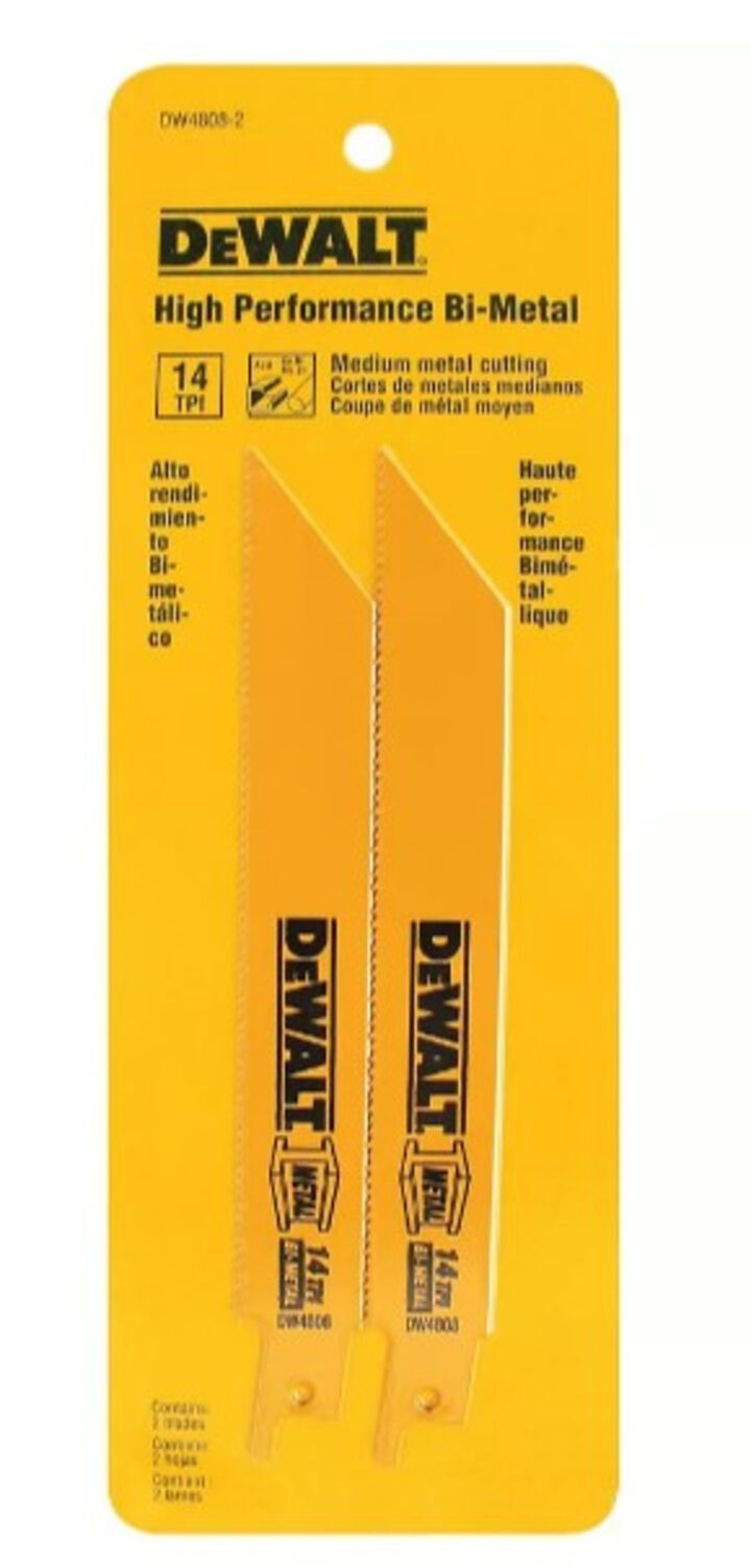 DEWALT 6 Inch 14 TPI Straight Back Bi Metal Reciprocating Blade 2 Pieces
