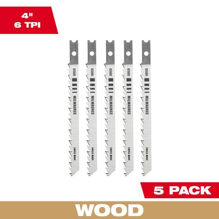 Milwaukee 4 in. 6 TPI High Carbon Steel Jig Saw Blade 5PK