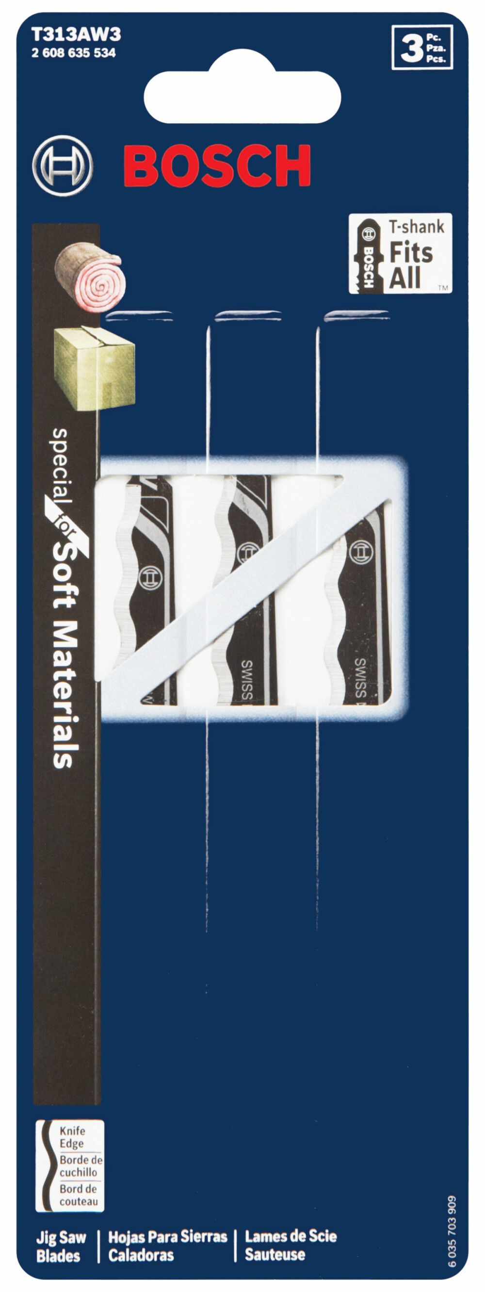 Bosch Jig Saw Blades 3pc 6in Knife Edge Special for Soft Materials T Shank, large image number 2