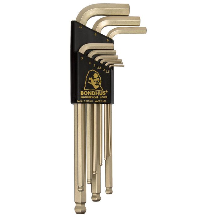 Bondhus Set of 9 Hex Tip Long Arm L-Wrenches