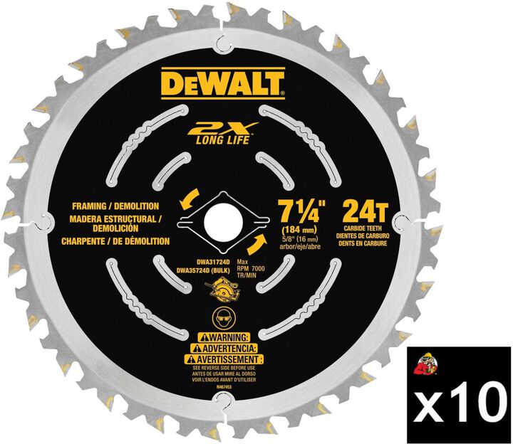 DEWALT 7 1/4 Inch 24T Pack of 10 Demo Framing Blades