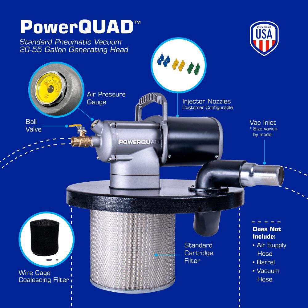 Guardair PowerQUAD 55 Gallon Pneumatic Vacuum Generating Head with 2 Inch Inlet, large image number 2