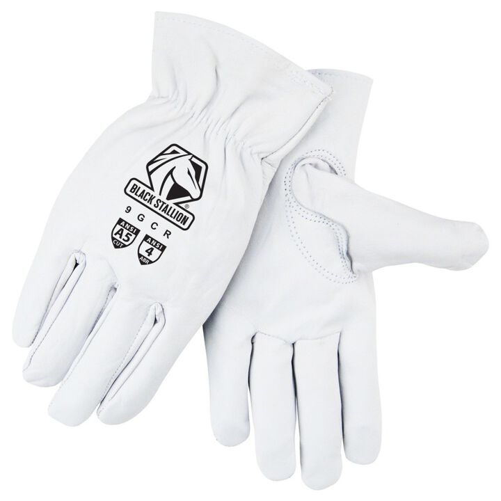 Black Stallion Goatskin Leather A5 Cut Resistant Driver Gloves White Large
