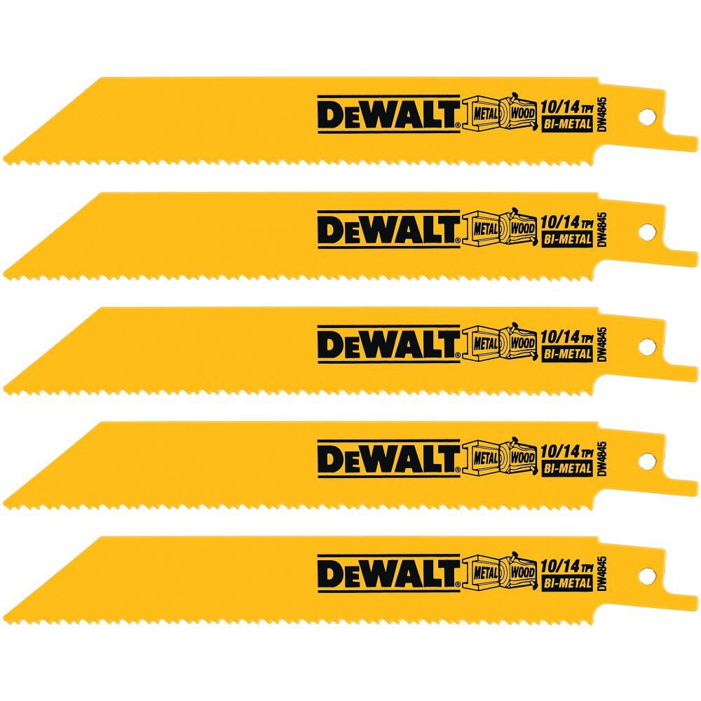 DEWALT 6-in 10/14 TPI Straight Back Bi-Metal Reciprocating Blade (5 pack), large image number 3