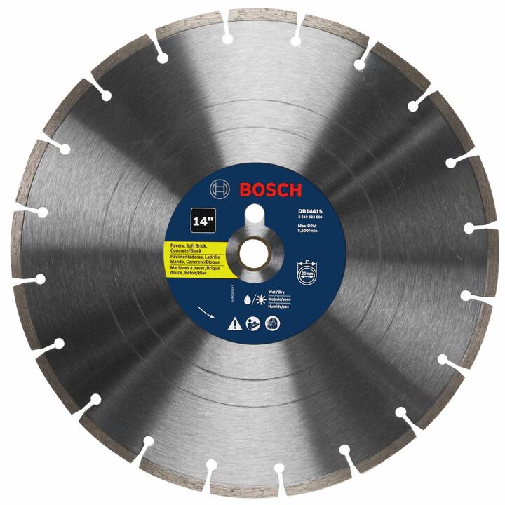 Bosch 14 Inch Standard Segmented Rim Diamond Blade for Universal Rough Cuts in Concrete, Pavers, and Soft Brick