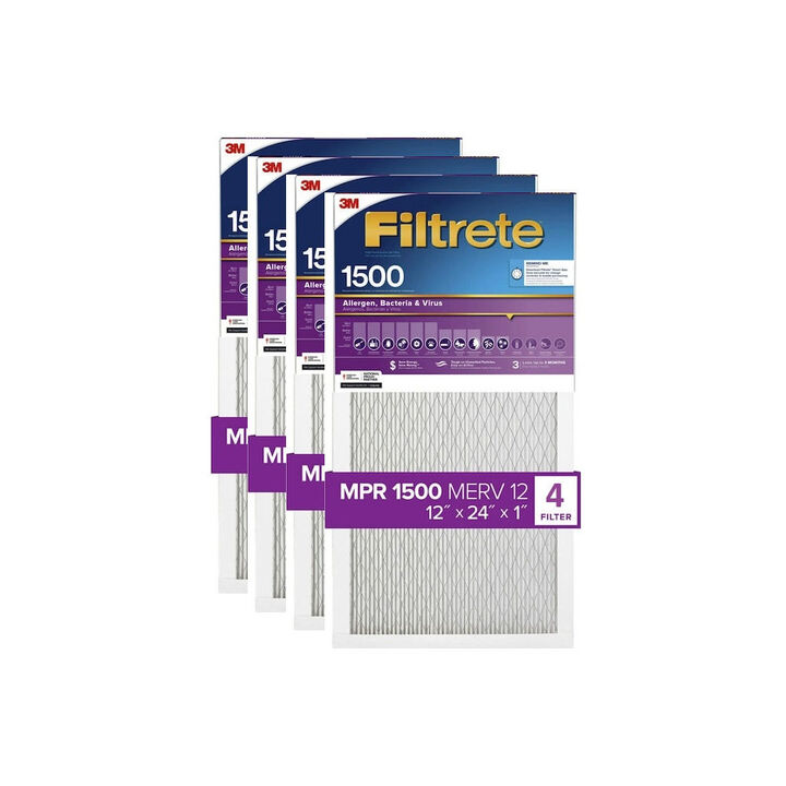 3M Filtrete 12 x 24 x 1-Inch 1500 MPR MERV 12 Allergen Defense Furnace Air Filter, 4-Pack