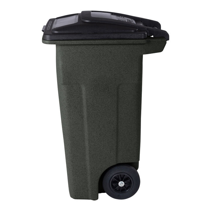Toter 32 Gallon Greenstone Trash Can with Quiet Wheels and Attached Lid, large image number 3
