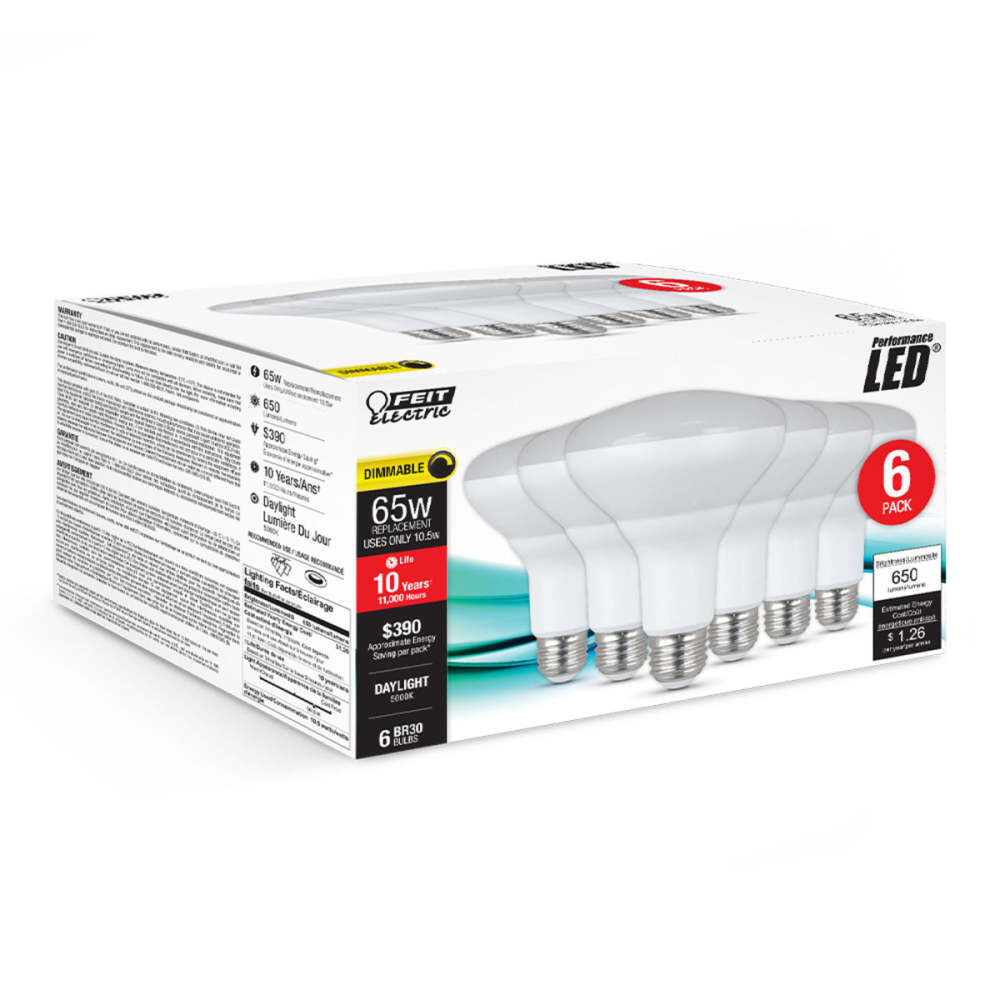 Feit Electric 10.5W 650 Lumens BR30 E26 Base Reflector LED Bulb Daylight White 6 Pieces, large image number 4