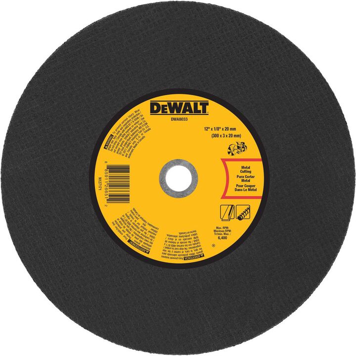 DEWALT 12 Inch x 1/8 Inch x 20mm Arbor Metal Portable Saw Cut-Off Wheel