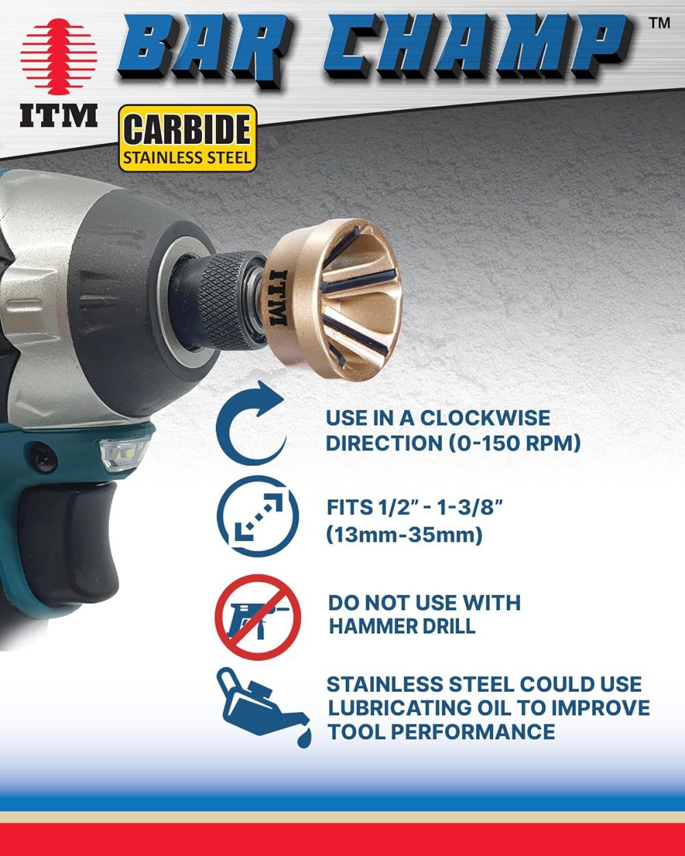 ITM Medium 1/2 - 1-3/8 Inch Carbide Blade Bar Champ Reamer, large image number 4