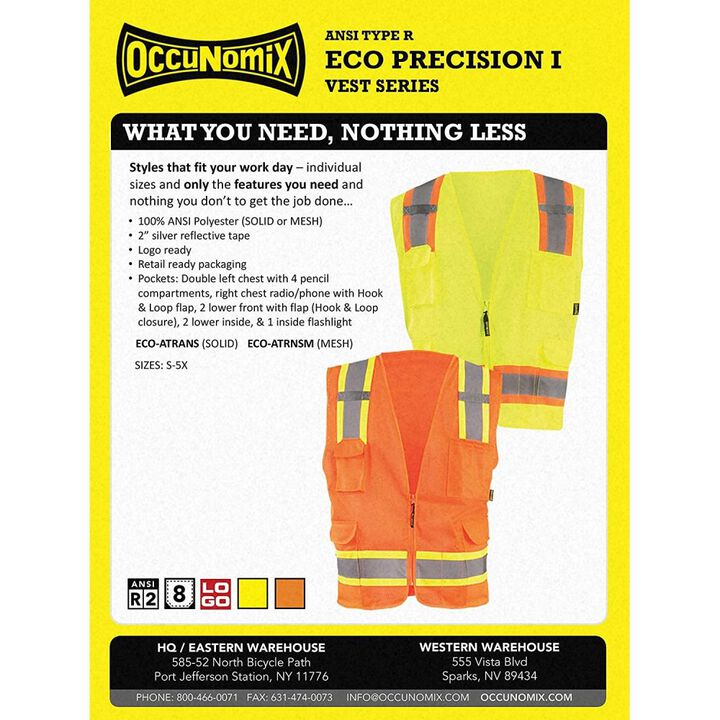 Occunomix Surveyor Safety Vest Orange Class 2 High Visibility Two-Tone Mesh Small, large image number 3