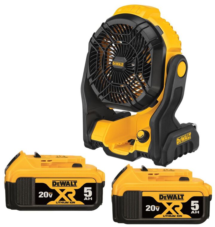 DEWALT 20V MAX Jobsite Fan & 20V MAX XR Battery 5Ah 2 Pack Bundle